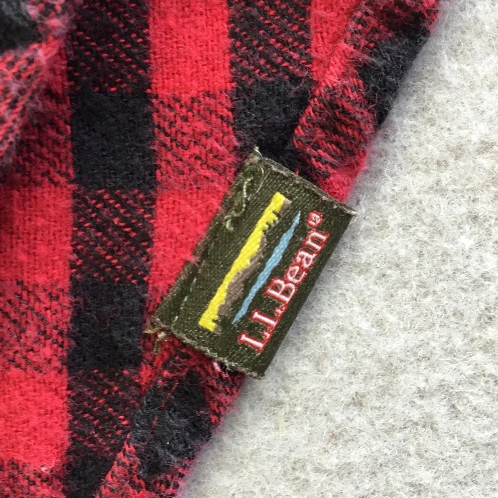 LL Bean Boys Red Black Buffalo Plaid Flannel Snap Shirt M 10-12 509321